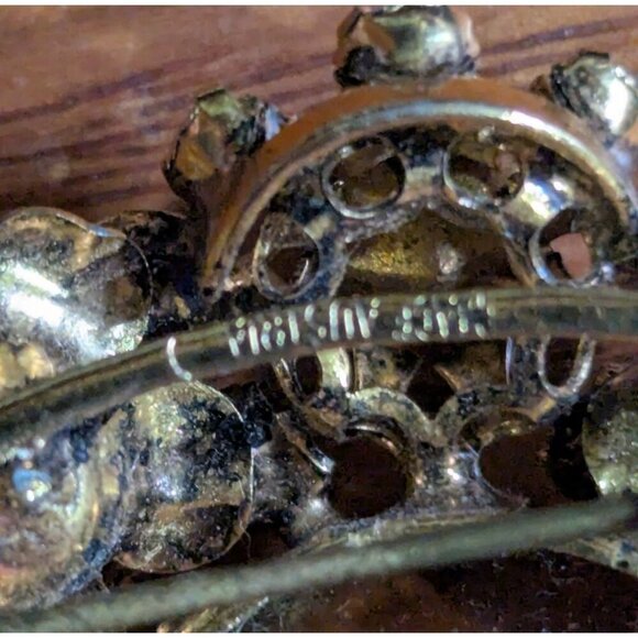 Vintage Brooch Smoky Glass Center & Rhinestones Floral Design 2" Austria - Picture 6 of 8